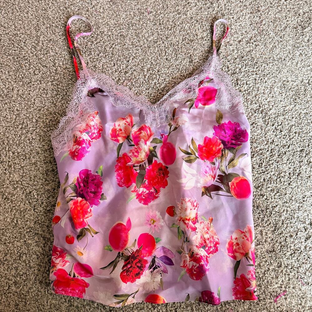 Victoria's Secret Silky Tank Sleep Sexy Lace Purple Red Floral Size Medium